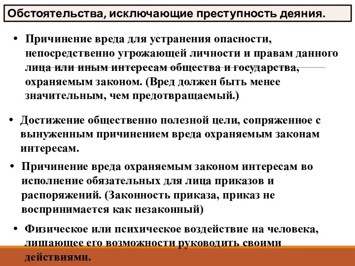 Обстоятельства, исключающие преступность деяния. Причинение вреда для устранения опасности, непосредственно угрожающей