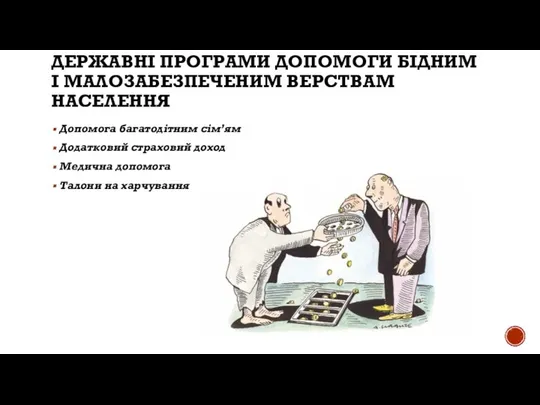 ДЕРЖАВНІ ПРОГРАМИ ДОПОМОГИ БІДНИМ І МАЛОЗАБЕЗПЕЧЕНИМ ВЕРСТВАМ НАСЕЛЕННЯ Допомога багатодітним сім’ям