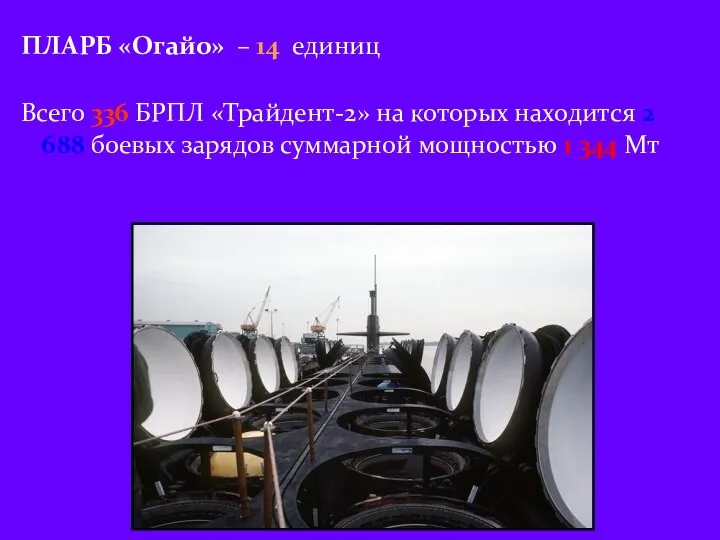 ПЛАРБ «Огайо» – 14 единиц Всего 336 БРПЛ «Трайдент-2» на которых