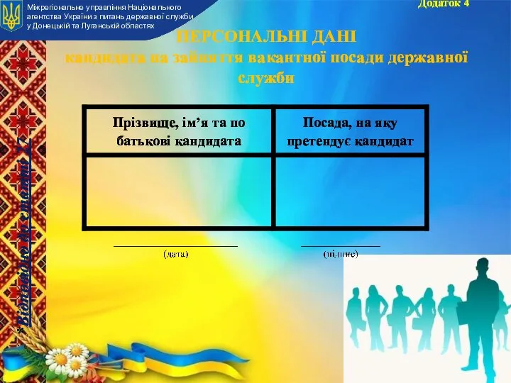 Додаток 4 ПЕРСОНАЛЬНІ ДАНІ кандидата на зайняття вакантної посади державної служби