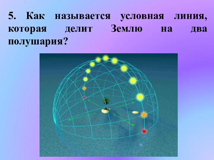 5. Как называется условная линия, которая делит Землю на два полушария?