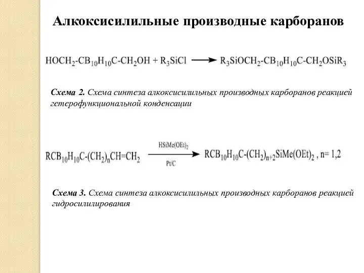 Схема 2. Схема синтеза алкоксисилильных производных карборанов реакцией гетерофункциональной конденсации Алкоксисилильные