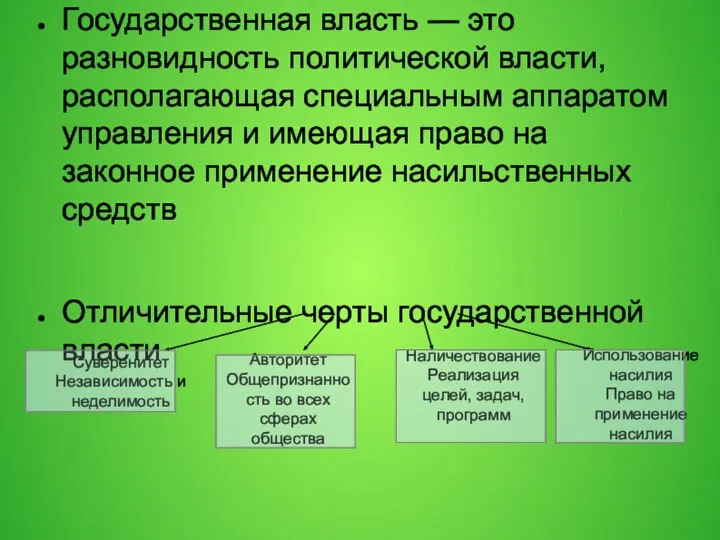 Государственная власть — это разновидность политической власти, располагающая специальным аппаратом управления