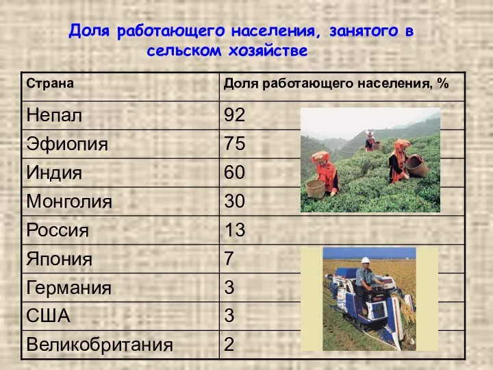 Доля работающего населения, занятого в сельском хозяйстве