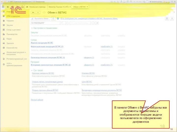 В панели Обмен с ВетИС собраны все документы подсистемы и отображаются