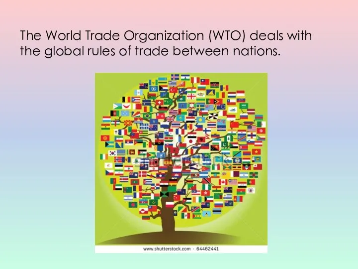 The World Trade Organization (WTO) deals with the global rules of trade between nations.