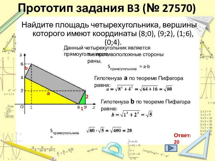 Прототип задания B3 (№ 27570) Найдите площадь четырехугольника, вершины которого имеют