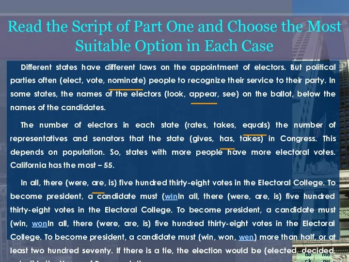 Read the Script of Part One and Choose the Most Suitable