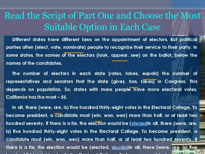 Read the Script of Part One and Choose the Most Suitable