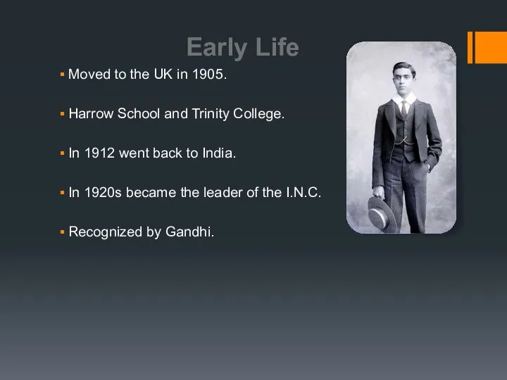 Moved to the UK in 1905. Harrow School and Trinity College.