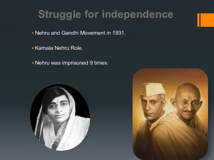 Struggle for independence Nehru and Gandhi Movement in 1931. Kamala Nehru