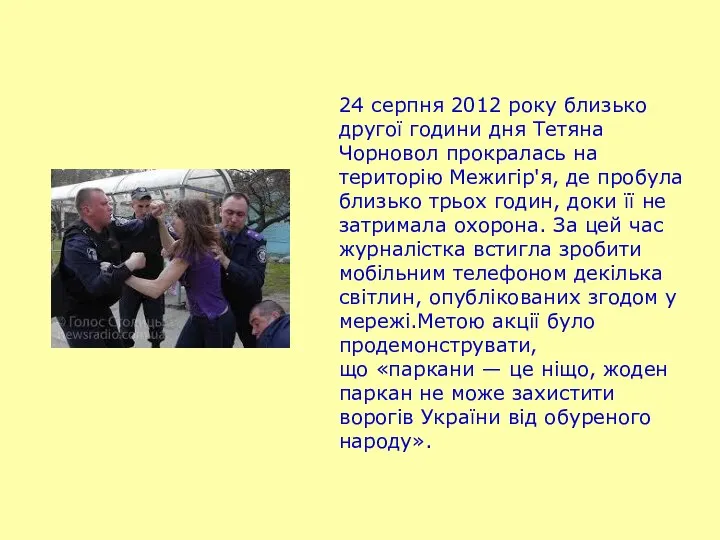 24 серпня 2012 року близько другої години дня Тетяна Чорновол прокралась