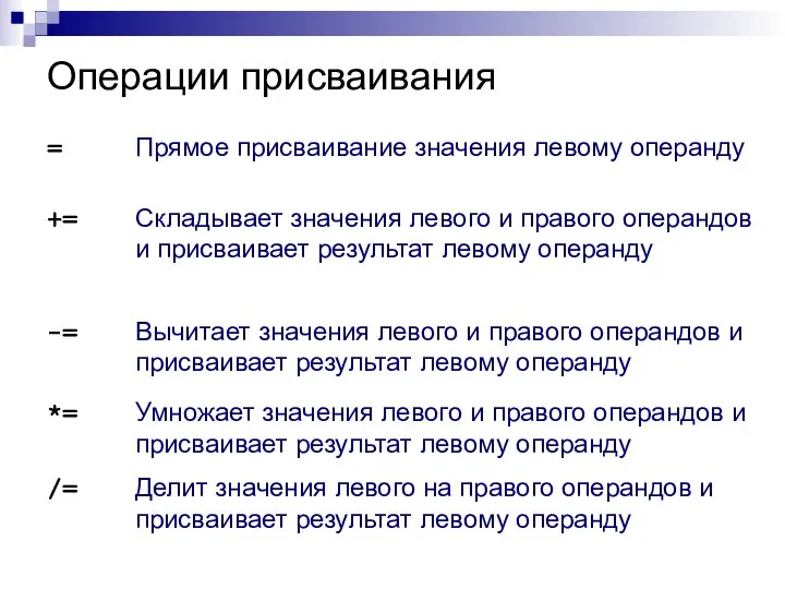 Операции присваивания