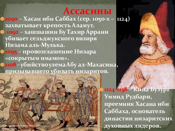 Ассасины 1090 – Хасан ибн Саббах (сер. 1050-х – 1124) захватывает