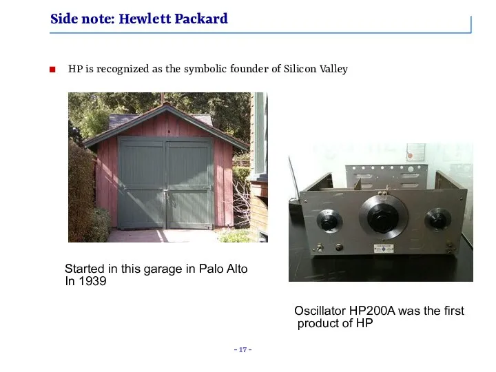 Side note: Hewlett Packard HP is recognized as the symbolic founder