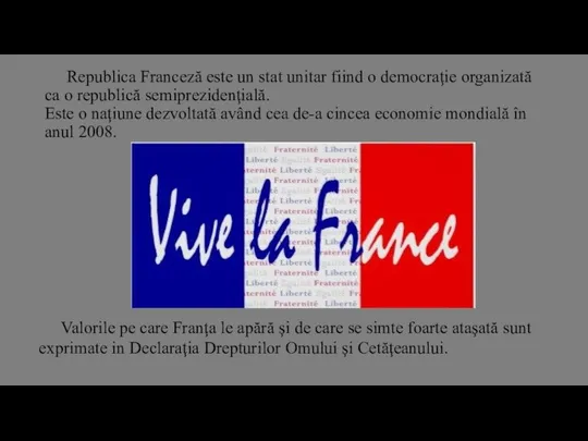 Republica Franceză este un stat unitar fiind o democraţie organizată ca