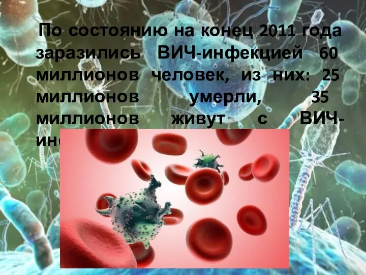 . По состоянию на конец 2011 года заразились ВИЧ-инфекцией 60 миллионов