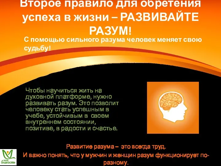 Второе правило для обретения успеха в жизни – РАЗВИВАЙТЕ РАЗУМ! Чтобы