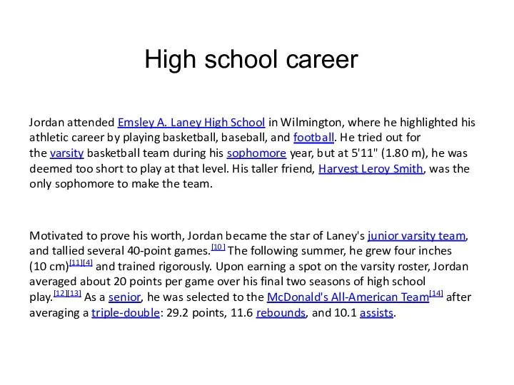 Jordan attended Emsley A. Laney High School in Wilmington, where he