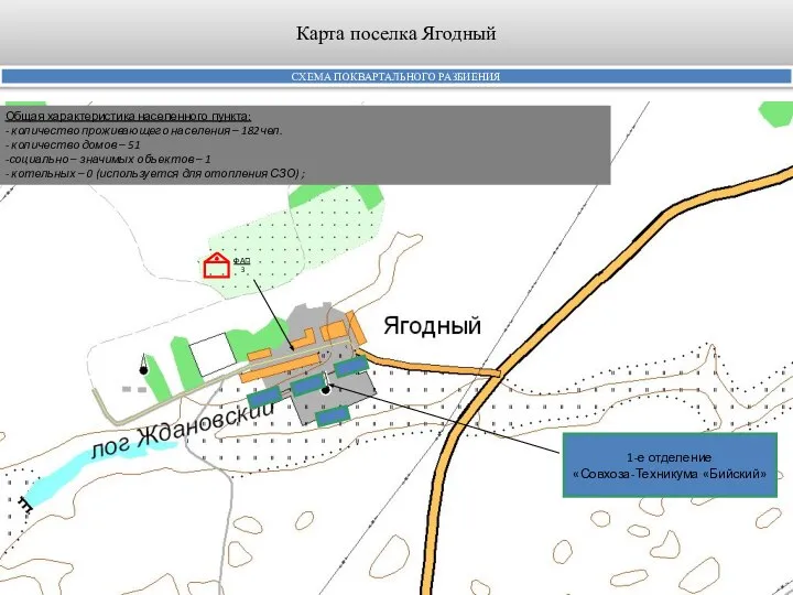 Карта поселка Ягодный СХЕМА ПОКВАРТАЛЬНОГО РАЗБИЕНИЯ Общая характеристика населенного пункта: -