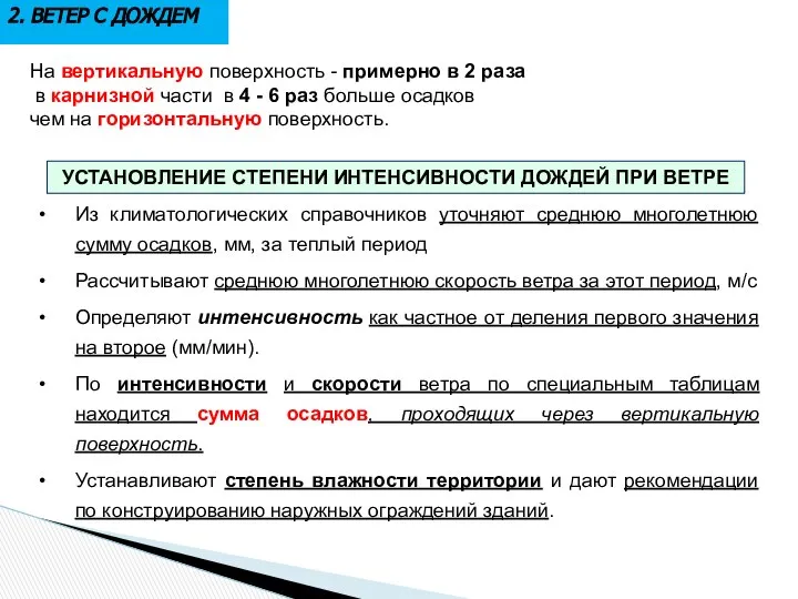 2. ВЕТЕР С ДОЖДЕМ На вертикальную поверхность - примерно в 2