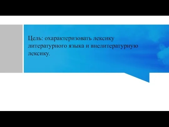 Цель: охарактеризовать лексику литературного языка и внелитературную лексику.