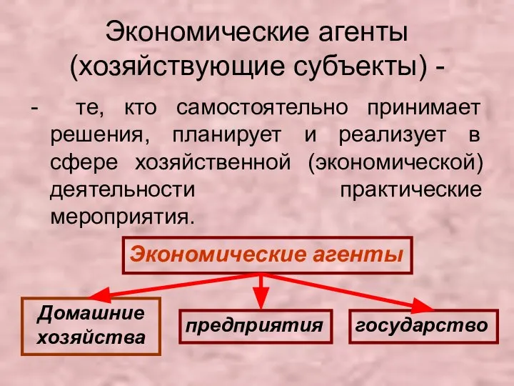 Экономические агенты (хозяйствующие субъекты) - - те, кто самостоятельно принимает решения,