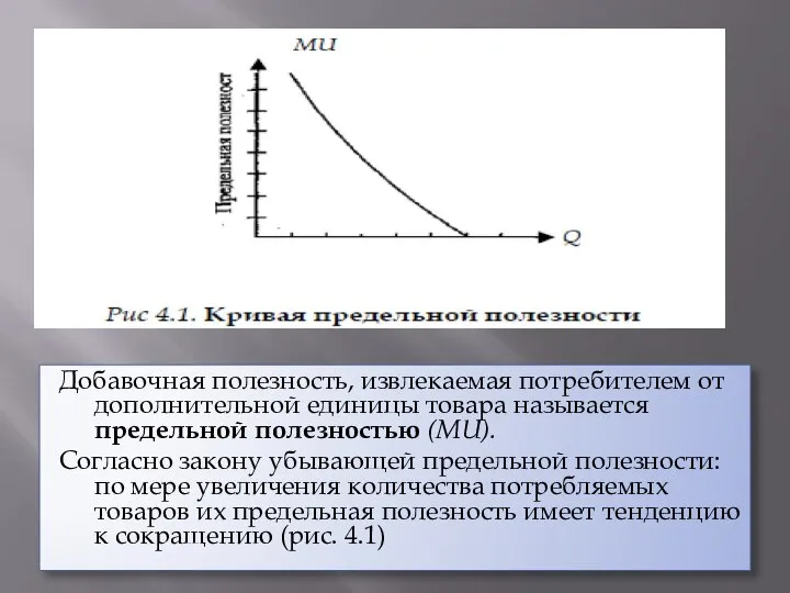 Добавочная полезность, извлекаемая потребителем от дополнительной единицы товара называется предельной полезностью