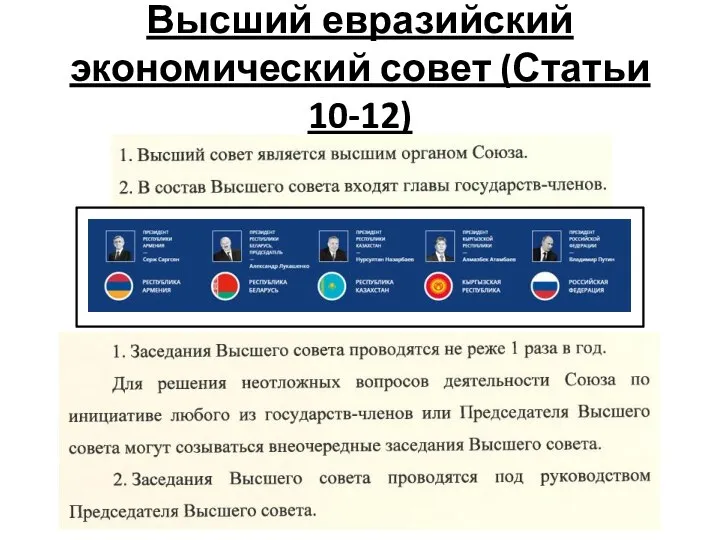 Высший евразийский экономический совет (Статьи 10-12)