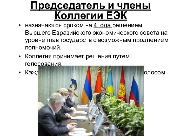 назначаются сроком на 4 года решением Высшего Евразийского экономического совета на