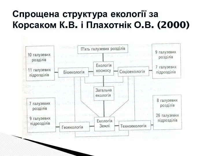 Спрощена структура екології за Корсаком К.В. і Плахотнік О.В. (2000)