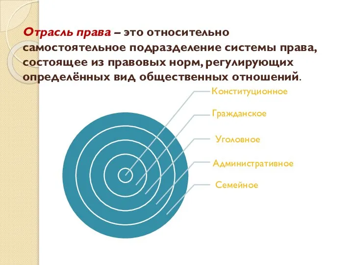 Отрасль права – это относительно самостоятельное подразделение системы права, состоящее из