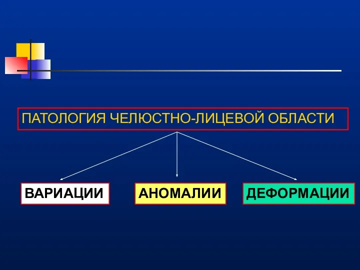 ПАТОЛОГИЯ ЧЕЛЮСТНО-ЛИЦЕВОЙ ОБЛАСТИ ВАРИАЦИИ АНОМАЛИИ ДЕФОРМАЦИИ