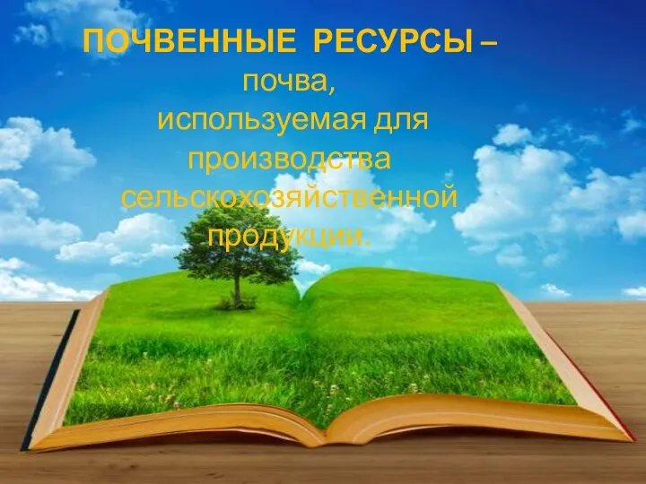 ПОЧВЕННЫЕ РЕСУРСЫ – почва, используемая для производства сельскохозяйственной продукции.