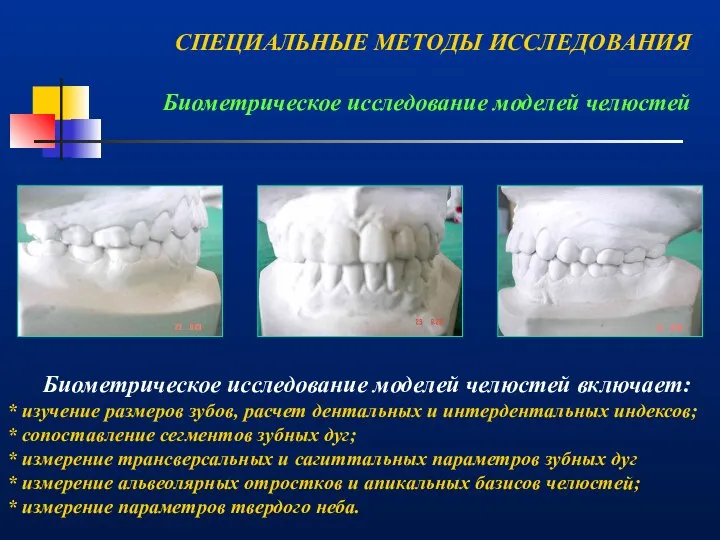 Биометрическое исследование моделей челюстей включает: * изучение размеров зубов, расчет дентальных