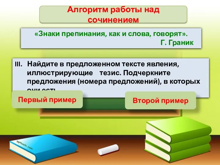 Алгоритм работы над сочинением «Знаки препинания, как и слова, говорят». Г.