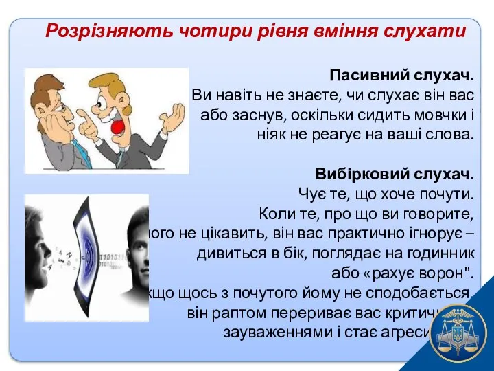 Розрізняють чотири рівня вміння слухати Пасивний слухач. Ви навіть не знаєте,