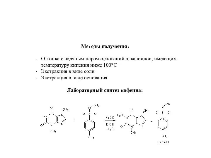 Методы получения: Отгонка с водяным паром оснований алкалоидов, имеющих температуру кипения