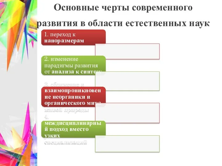 Основные черты современного развития в области естественных наук 1. переход к