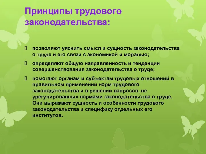 Принципы трудового законодательства: позволяют уяснить смысл и сущность законодательства о труде