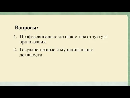 Вопросы: Профессионально-должностная структура организации. Государственные и муниципальные должности.