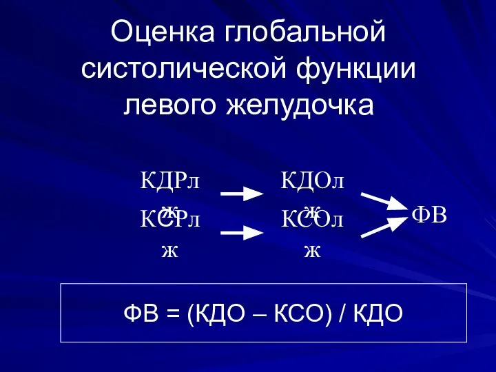 КДРлж КCРлж КДОлж КСОлж Оценка глобальной систолической функции левого желудочка ФВ