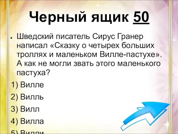 Черный ящик 50 Шведский писатель Сирус Гранер написал «Сказку о четырех