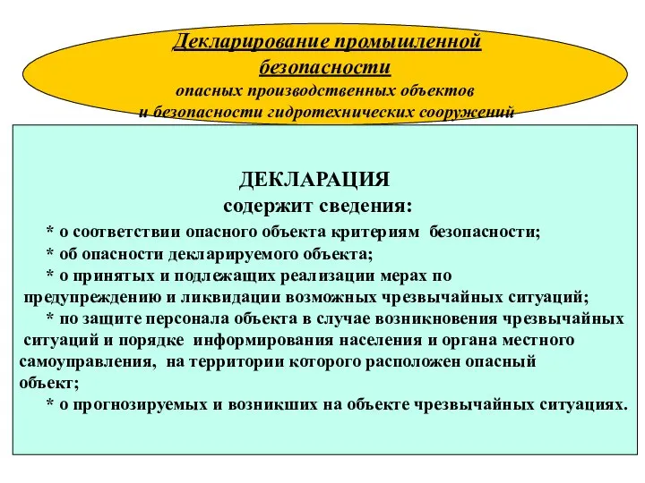 * Декларирование промышленной безопасности опасных производственных объектов и безопасности гидротехнических сооружений