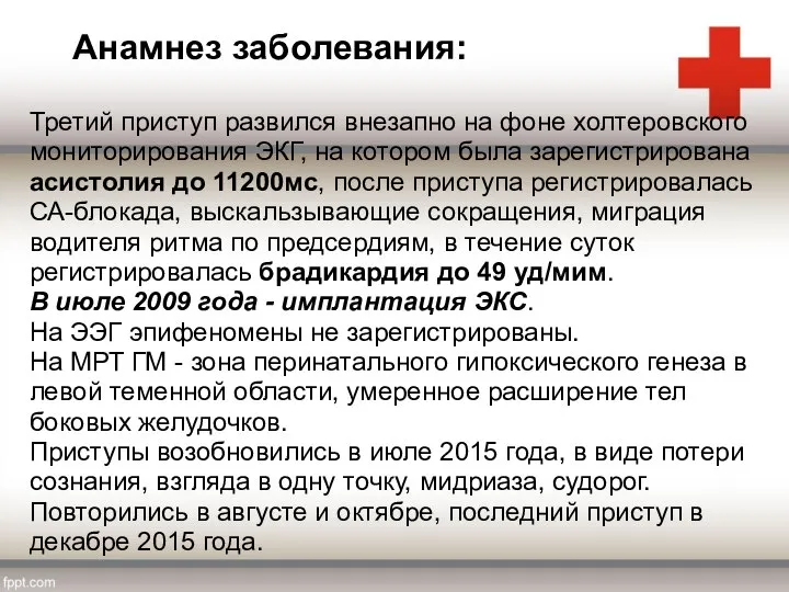 Третий приступ развился внезапно на фоне холтеровского мониторирования ЭКГ, на котором