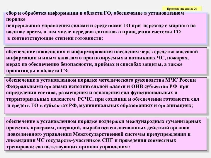 * Продолжение слайда 26 сбор и обработка информации в области ГО,