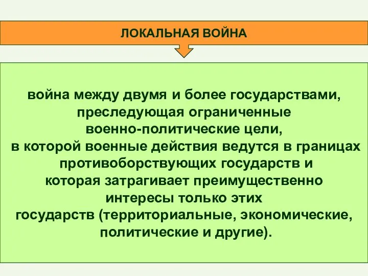 ЛОКАЛЬНАЯ ВОЙНА война между двумя и более государствами, преследующая ограниченные военно-политические