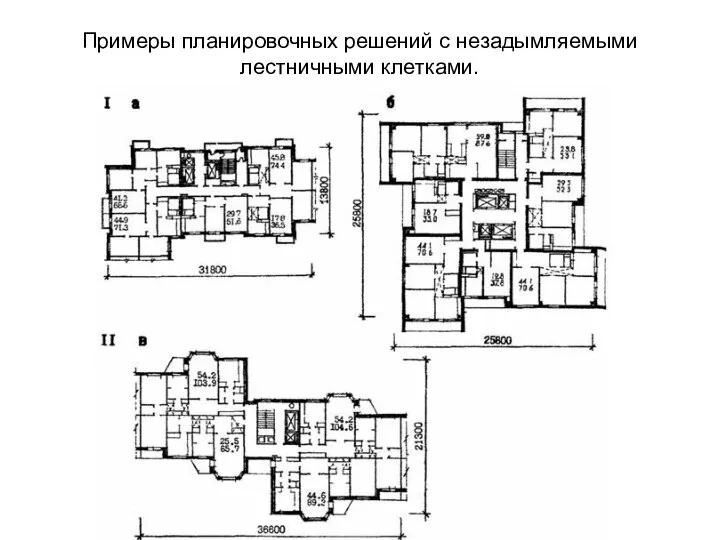 Примеры планировочных решений с незадымляемыми лестничными клетками.