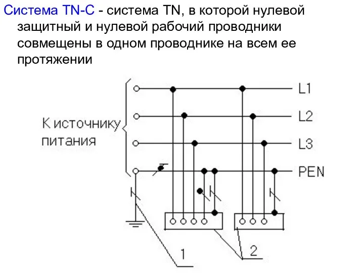 Система TN-С - система TN, в которой нулевой защитный и нулевой