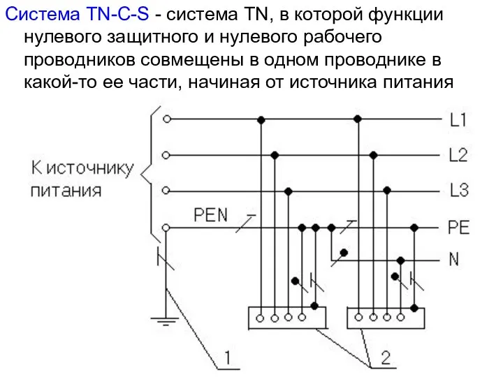 Система TN-C-S - система TN, в которой функции нулевого защитного и